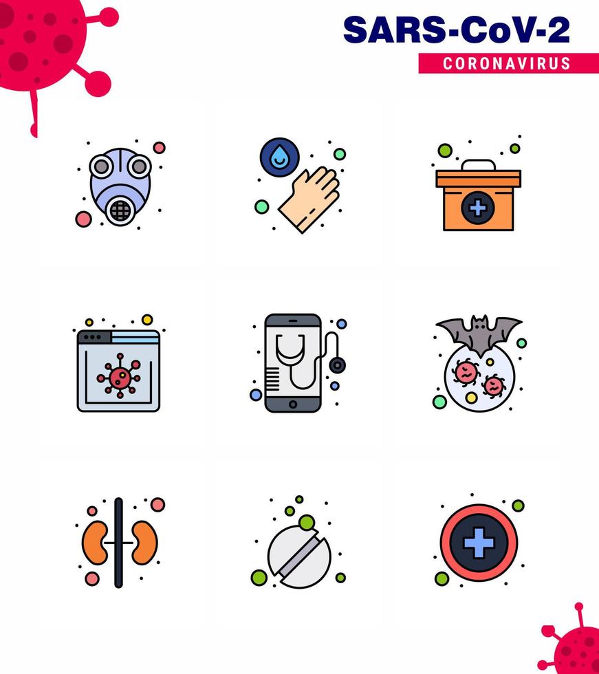 CORONAVIRUS 9 Filled Line Flat Color Icon set on the theme of Corona epidemic contains icons such as medical health case website browser viral coronavirus 2019nov disease Vector Design Elements