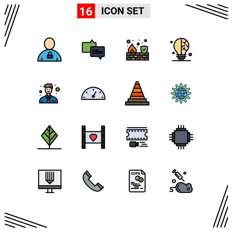 Set of 16 Modern UI Icons Symbols Signs for office business fire science bulb Editable Creative Vector Design Elements