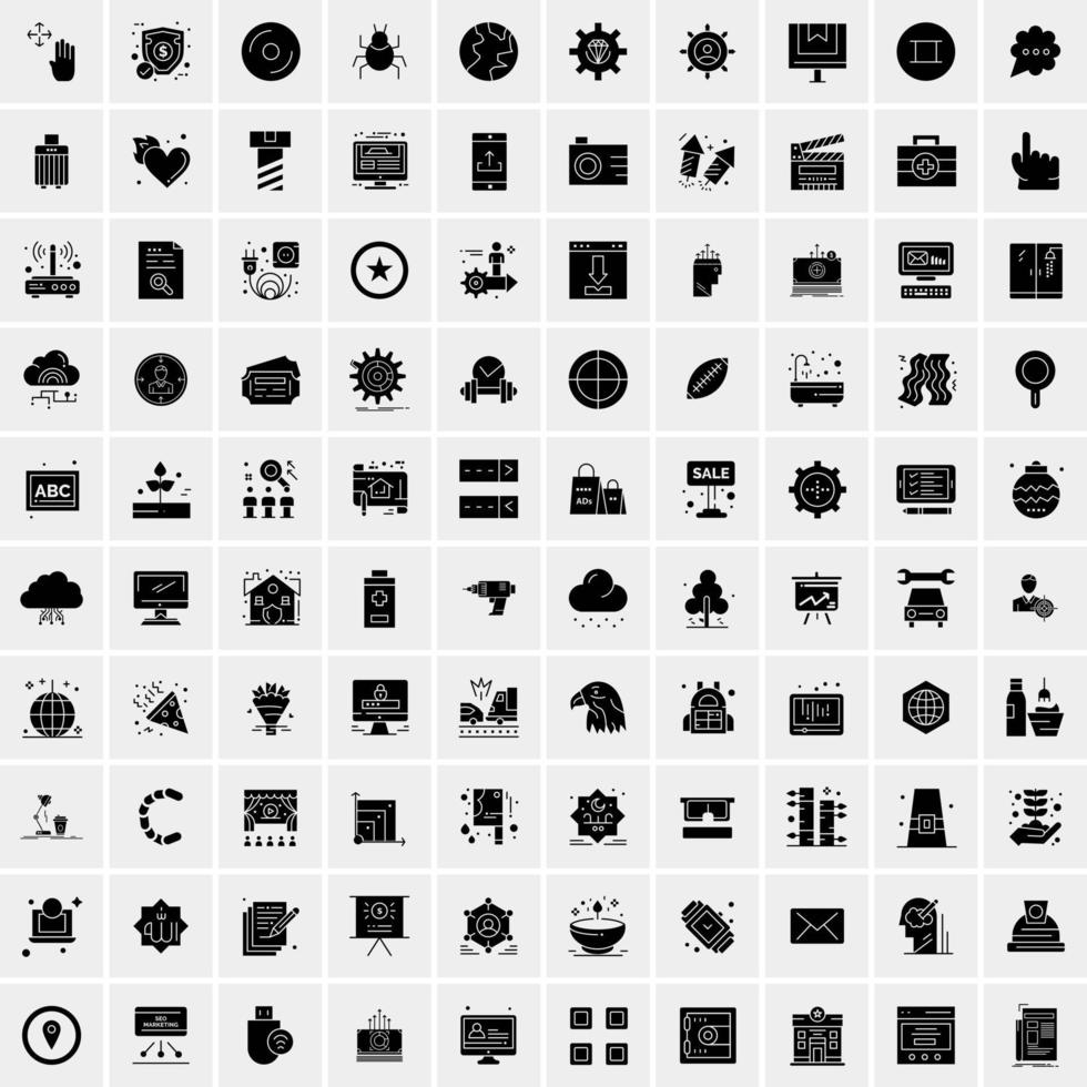 Set of 100 Business Solid Glyph icons vector