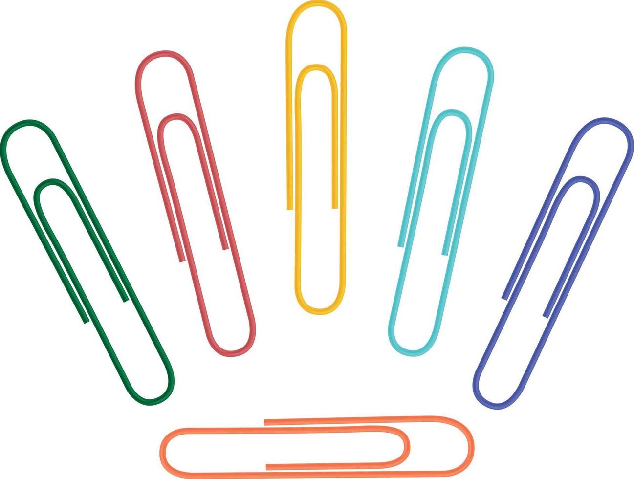 The image of paper clips of various colors. Colored paper clips for stapling paper and other stationery items. School stationery. Vector illustration isolated on a white background