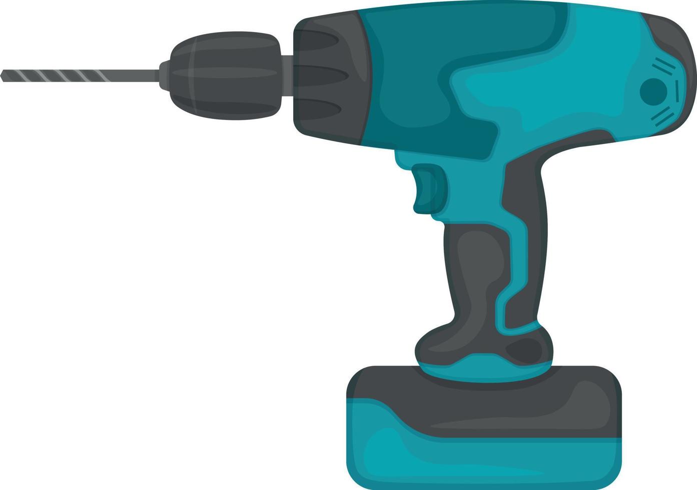 Hand drill screwdriver isolated on white background. A cordless drill for the concept of a jack of all trades. A household tool in cartoon design. An electrical device for a repairman. Vector