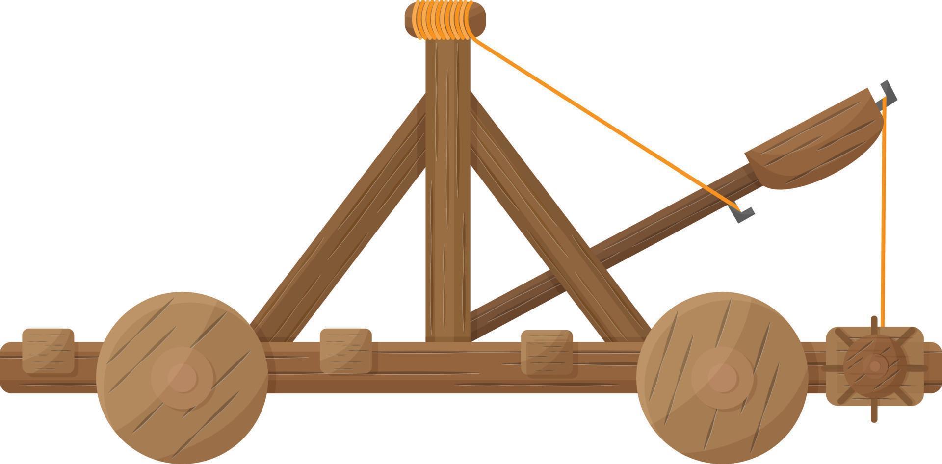 la catapulta es una herramienta de lanzamiento de madera medieval utilizada durante las operaciones militares, para el asedio y la destrucción de los muros de las fortalezas.ilustración vectorial aislada en el fondo blanco. vector