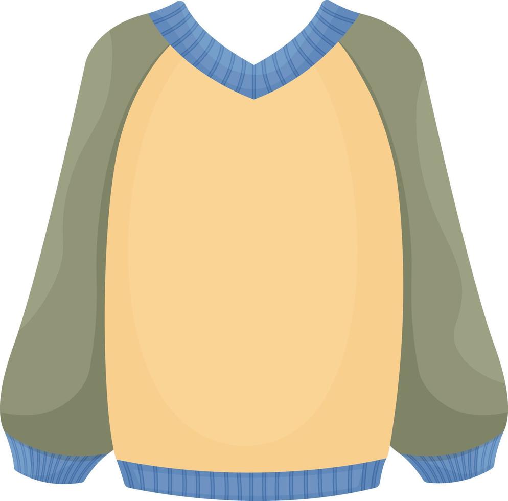 A warm winter knitted jumper for walking in cold weather. Colored autumn jacket. Clothing for protection from the cold. Knitted sweater vector illustration isolated on a white background