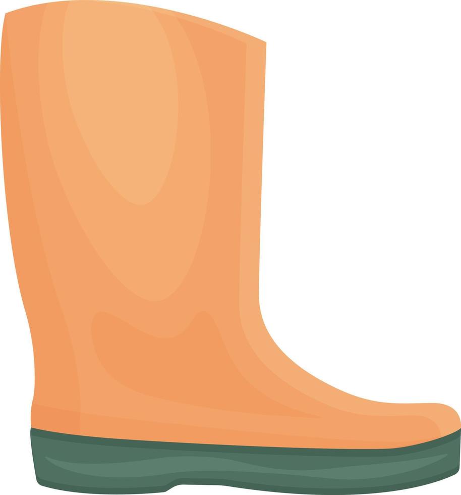 A bright orange rubber boot with a green sole. A shoe for walking in cold weather. Shoes for protection from dampness and dirt. Vector illustration isolated on a white background