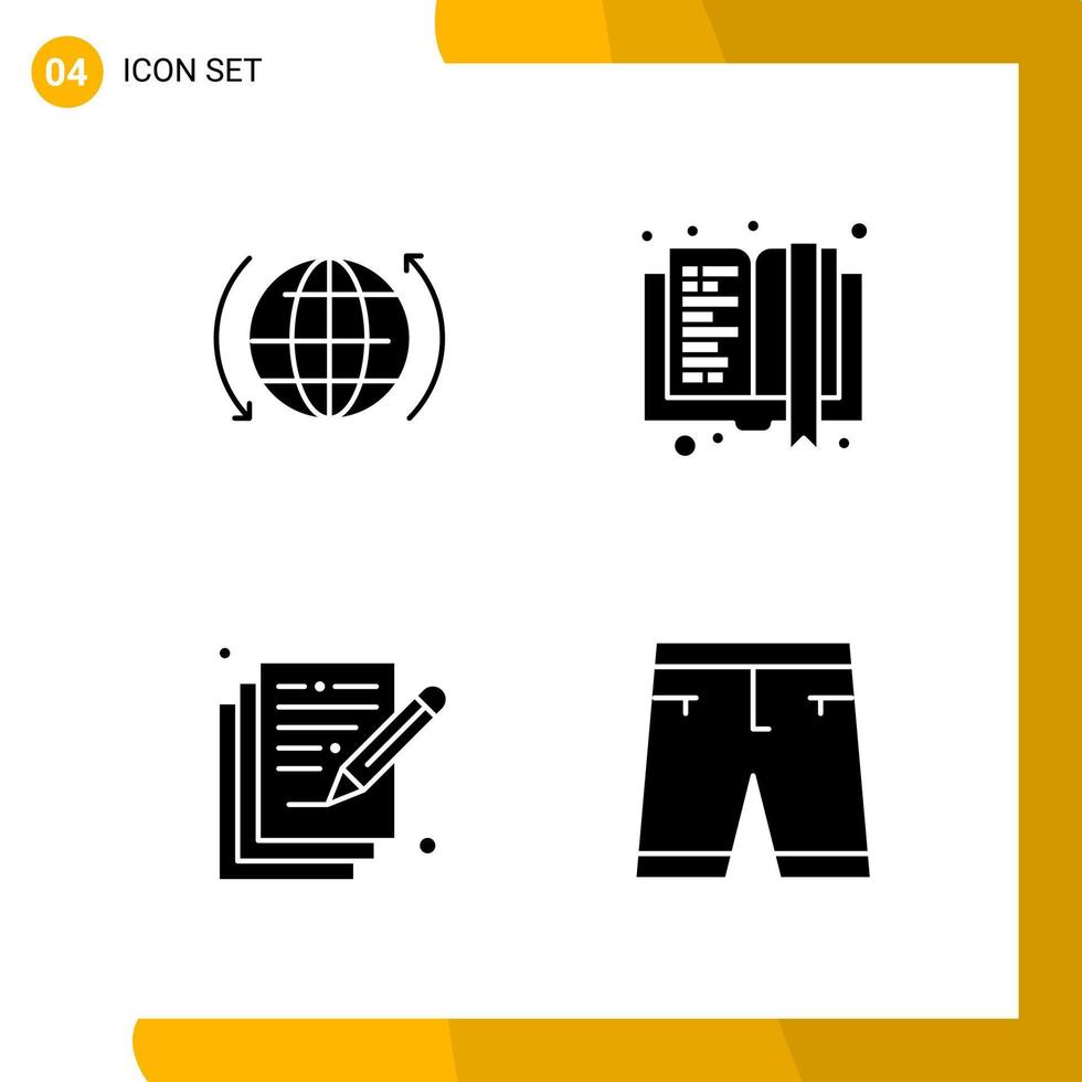 4 Icon Set. Solid Style Icon Pack. Glyph Symbols isolated on White Backgound for Responsive Website Designing. vector