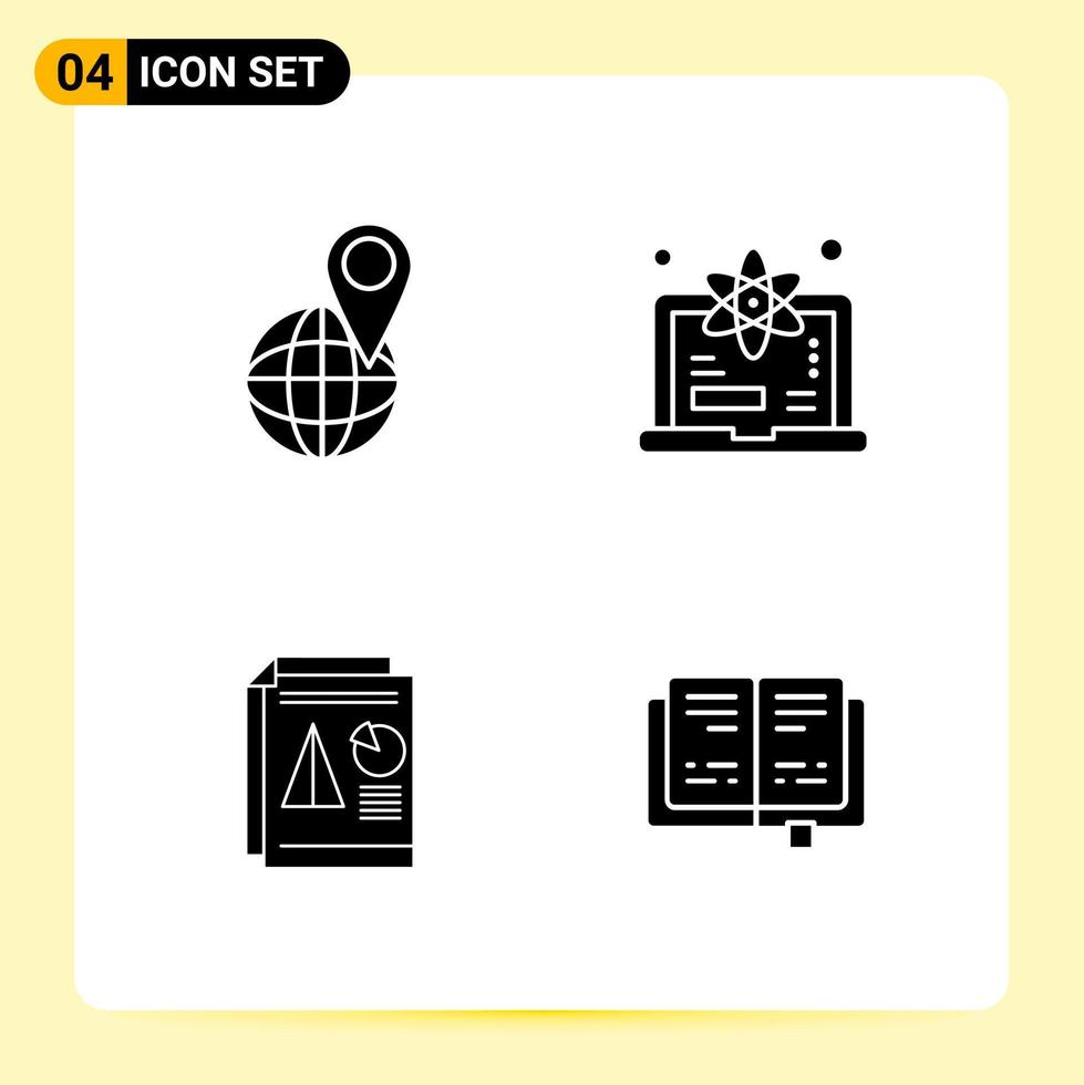 4 Creative Icons for Modern website design and responsive mobile apps. 4 Glyph Symbols Signs on White Background. 4 Icon Pack. vector