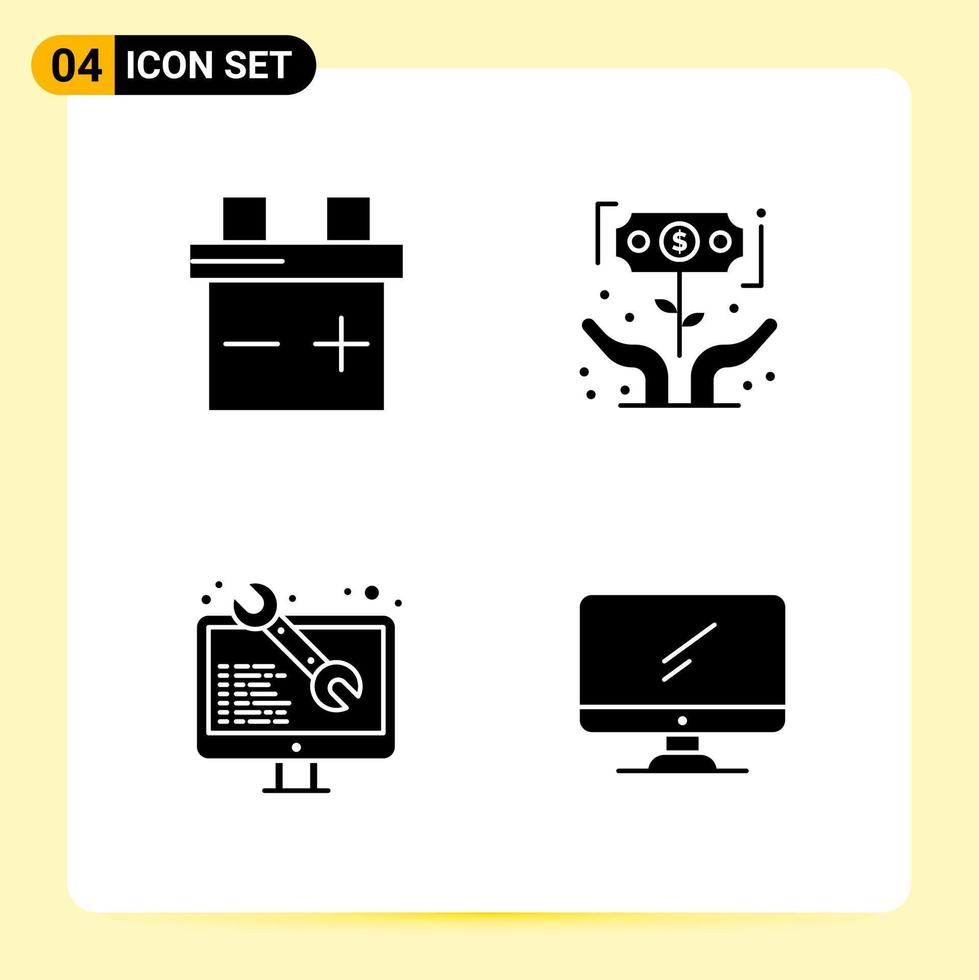 4 Creative Icons for Modern website design and responsive mobile apps. 4 Glyph Symbols Signs on White Background. 4 Icon Pack. vector