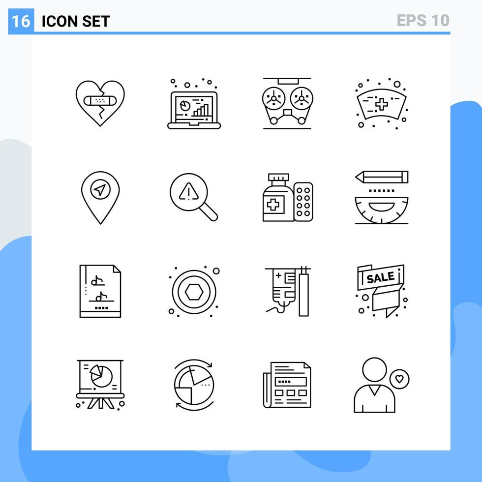 iconos de estilo moderno de 16 líneas. símbolos de contorno para uso general. signo de icono de línea creativa aislado sobre fondo blanco. Paquete de 16 iconos. vector