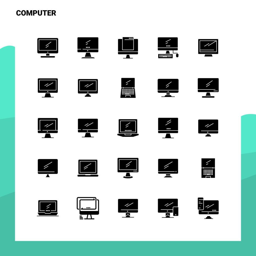 25 conjunto de iconos de computadora plantilla de ilustración de vector de icono de glifo sólido para ideas web y móviles para empresa comercial