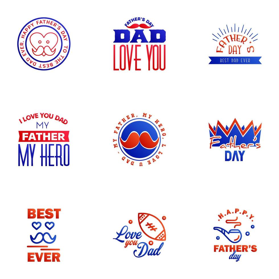 HAPPY FATHERS DAY 9 Blue and red HOLIDAY HAND LETTERING VECTOR HAND LETTERING GREETING TYPOGRAPHY Editable Vector Design Elements