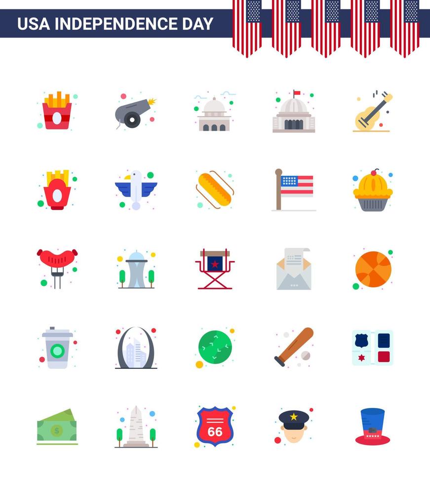 Happy Independence Day 25 Flats Icon Pack for Web and Print guiter landmark house house place Editable USA Day Vector Design Elements