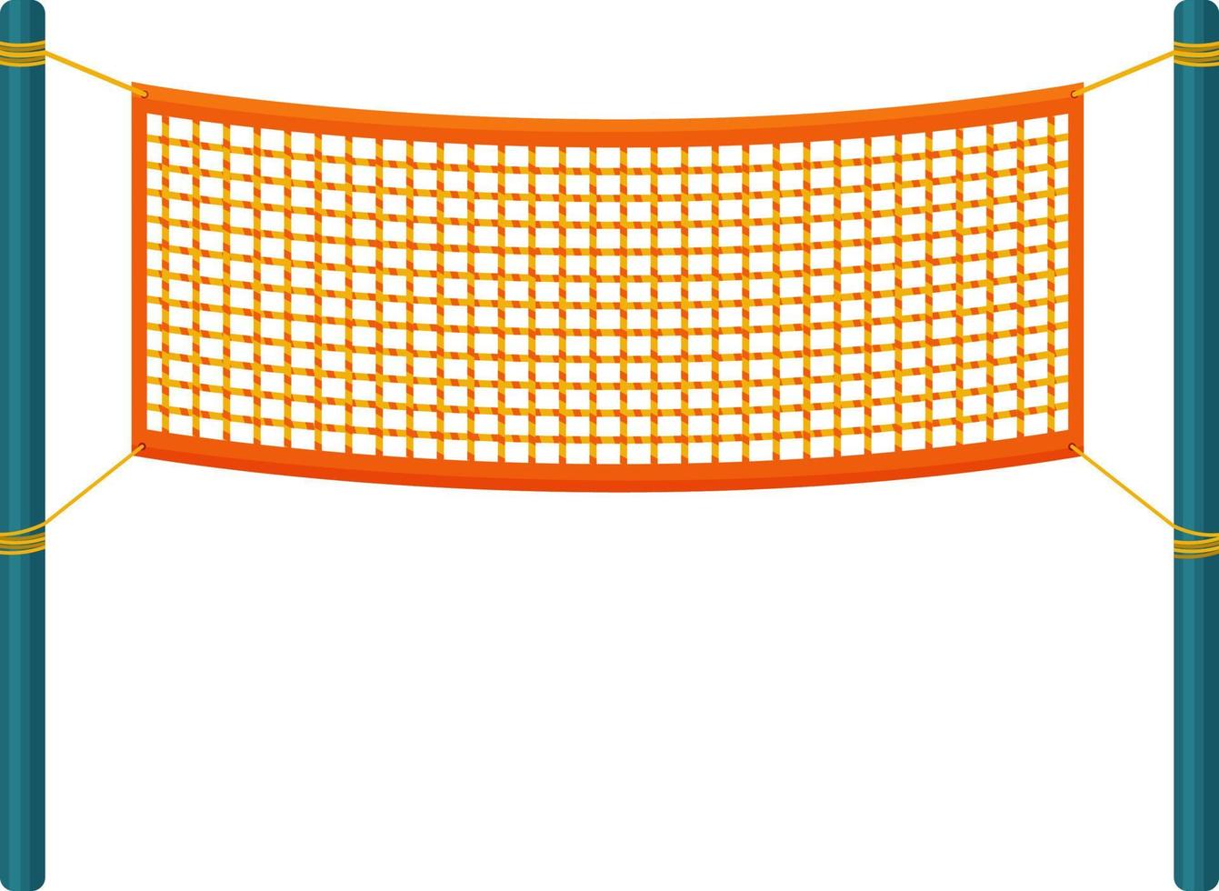 An orange volleyball net stretched between two blue poles. Grid for