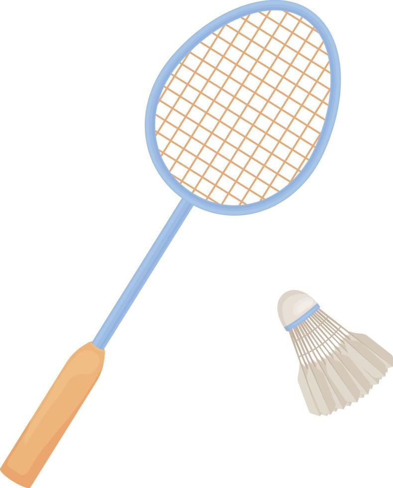 Badminton racket and shuttlecock. Sports equipment for badminton. A racket for sports, physical activity and training. Vector illustration isolated on a white background