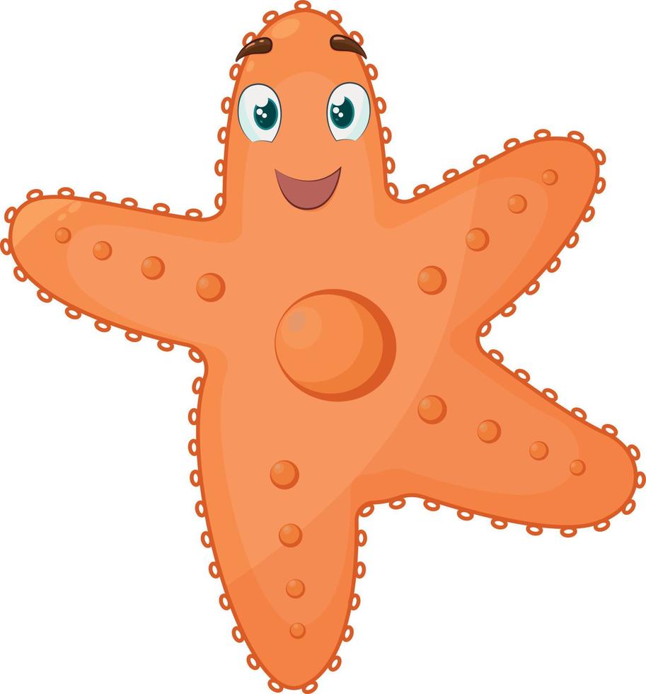 The image of a cute starfish. An emotional starfish. A cheerful smiling starfish. A cheerful happy children's character. Vector illustration isolated on a white background.