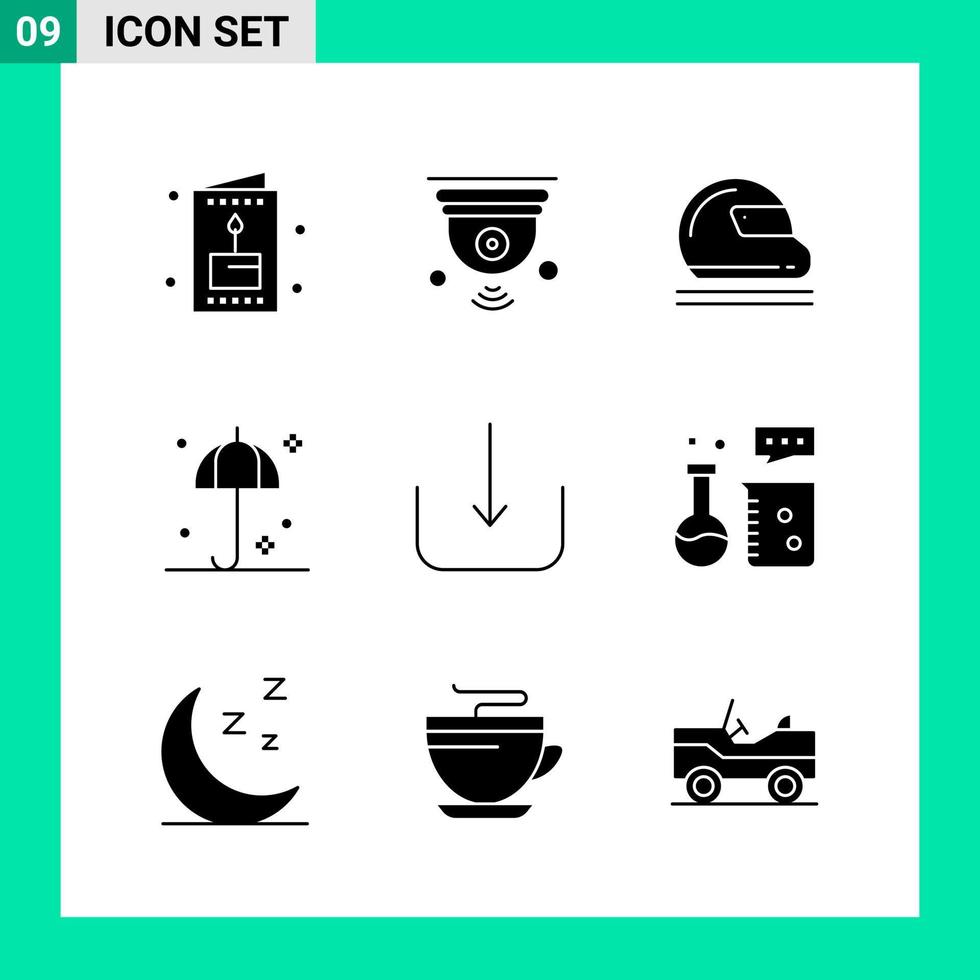 paquete de 9 conjunto de iconos de estilo sólido. símbolos de glifos para imprimir. signos creativos aislados sobre fondo blanco. 9 conjunto de iconos. vector