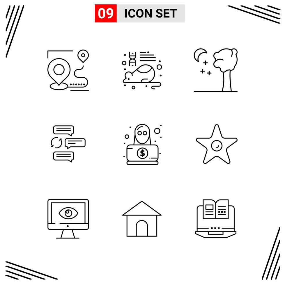 9 Icons Line Style. Grid Based Creative Outline Symbols for Website Design. Simple Line Icon Signs Isolated on White Background. 9 Icon Set. vector