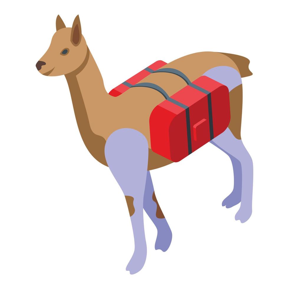 Travel lama icon isometric vector. Cute animal vector