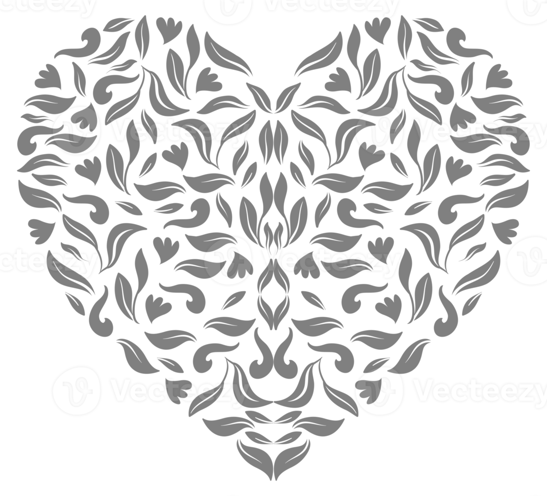 Ornamental Heart Shape for Wedding Invitation or Valentines Day or for Decoration, Ornate or Graphic Design Element. Format PNG