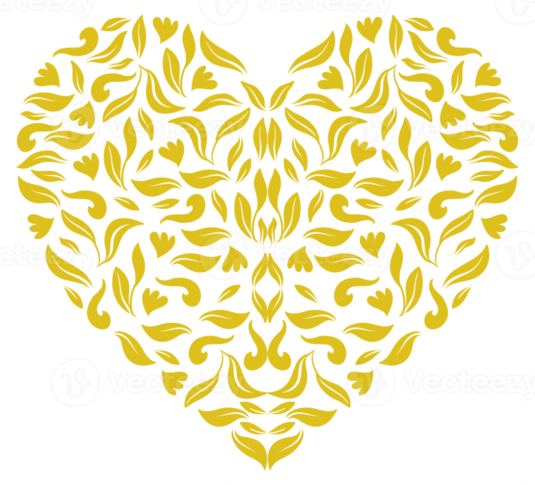 Ornamental Heart Shape for Wedding Invitation or Valentines Day or for Decoration, Ornate or Graphic Design Element. Format PNG
