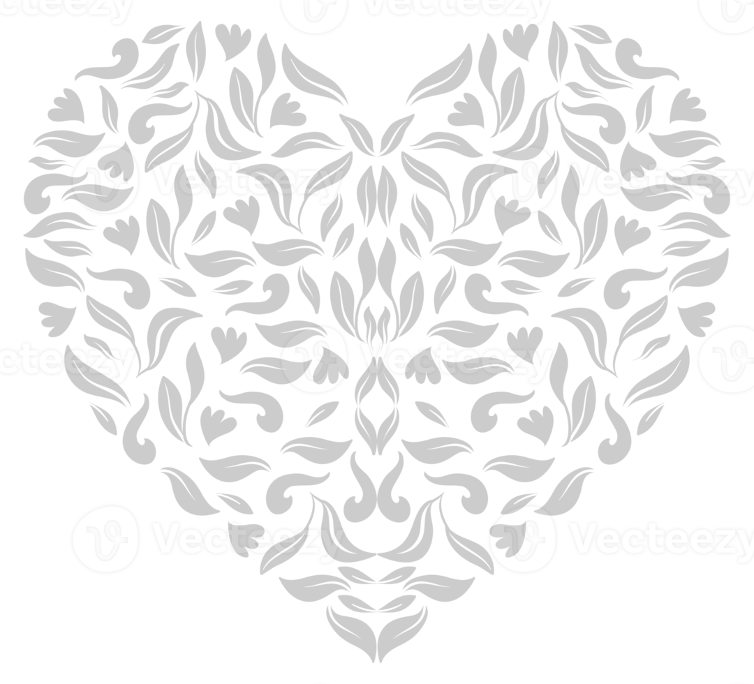 Ornamental Heart Shape for Wedding Invitation or Valentines Day or for Decoration, Ornate or Graphic Design Element. Format PNG