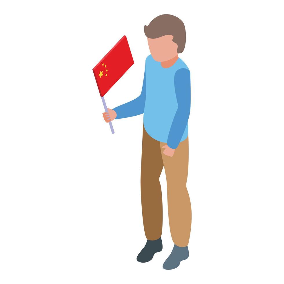 vector isométrico del icono de la bandera china del niño. niño del mundo