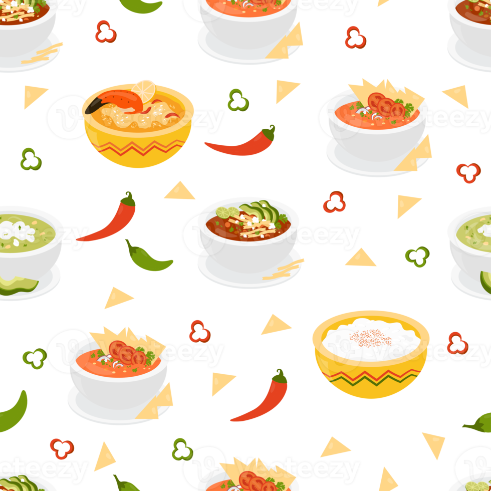 Endless background with national Mexican food in plates png