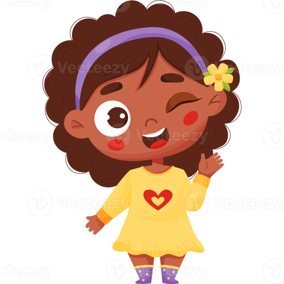 Playful joyful black girl winks.   emotion png