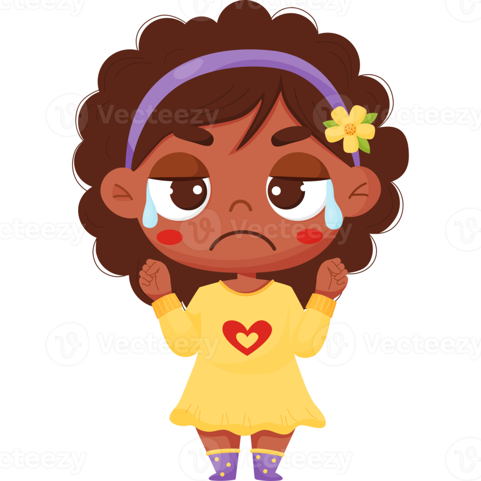 Emotion. Crying dark skinned girl with tears png