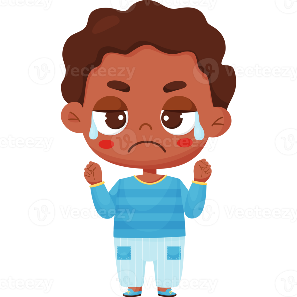 Emotion. Crying dark skinned boy with tears png