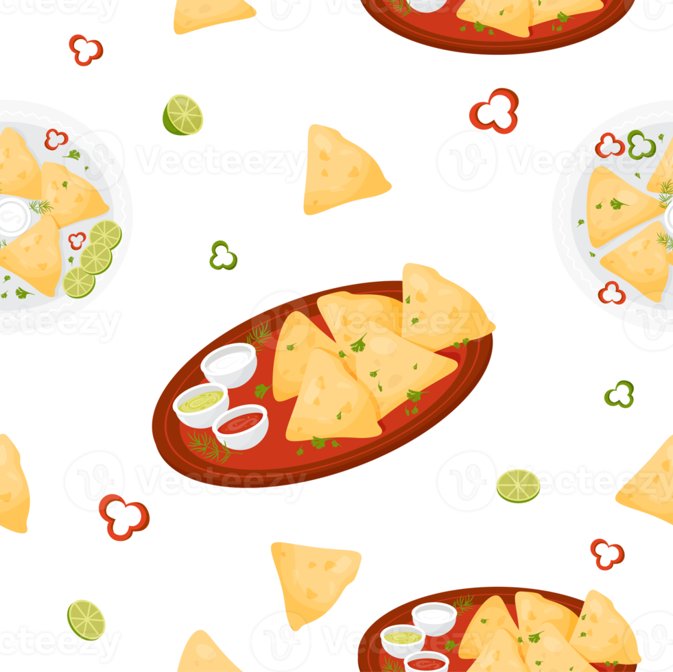 Seamless pattern with latin american food. Mexican Quesadilla png