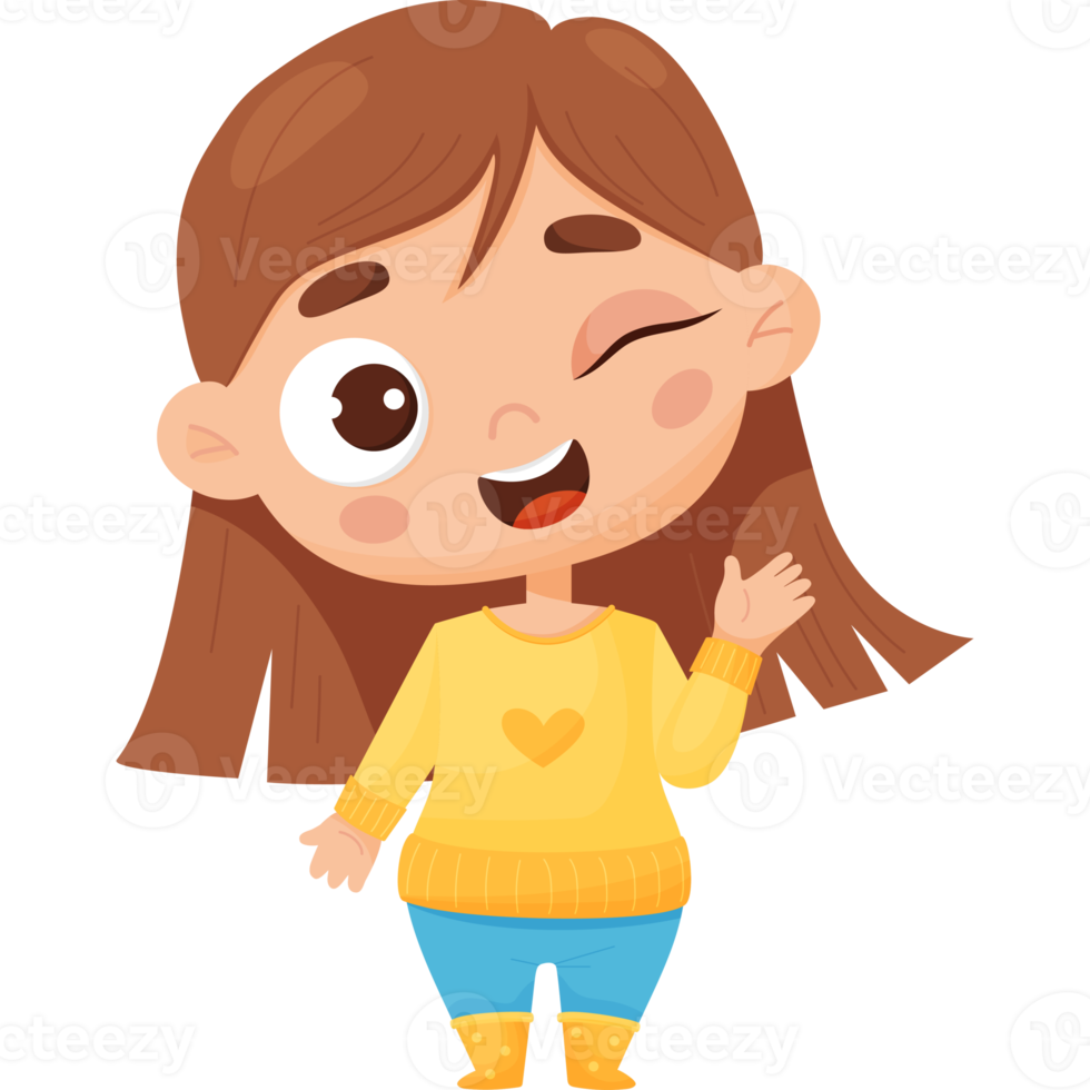 Playful joyful girl winks.  character emotion png