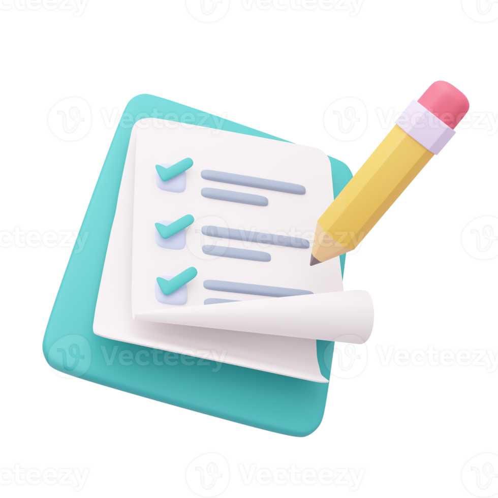 Portapapeles de papel de informe 3d. papel de nota para notas de lista de verificación. ilustración 3d png