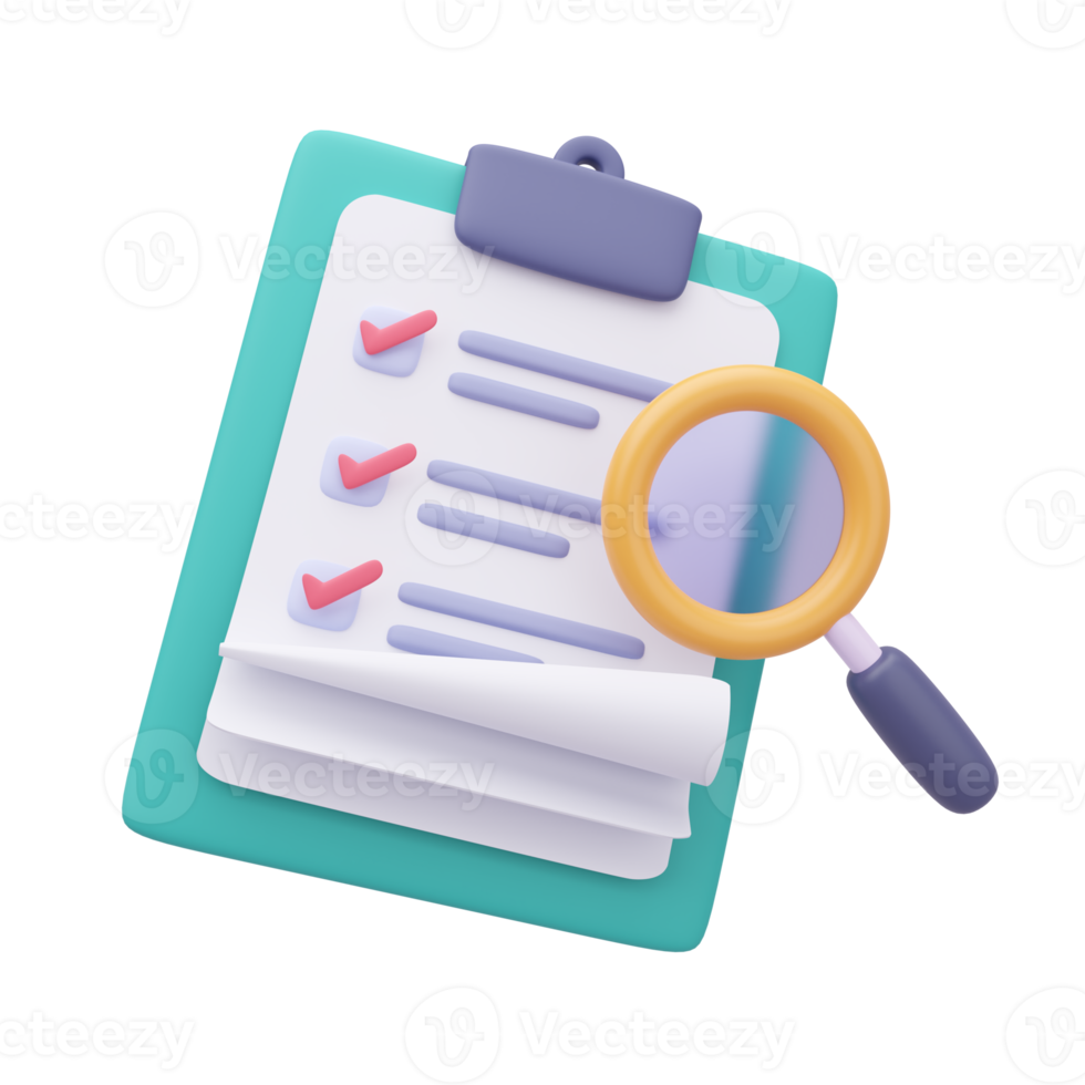 3D report paper clipboard. Note paper for checklist notes. 3D illustration. png