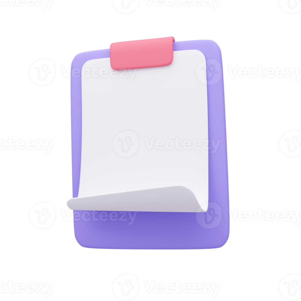 3D report paper clipboard. Note paper for checklist notes. 3D illustration. png