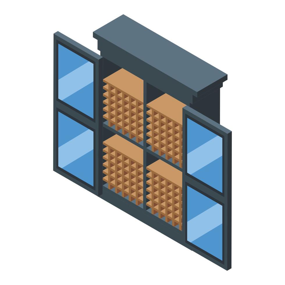 Glass wine cabinet icon isometric vector. Wood rack vector