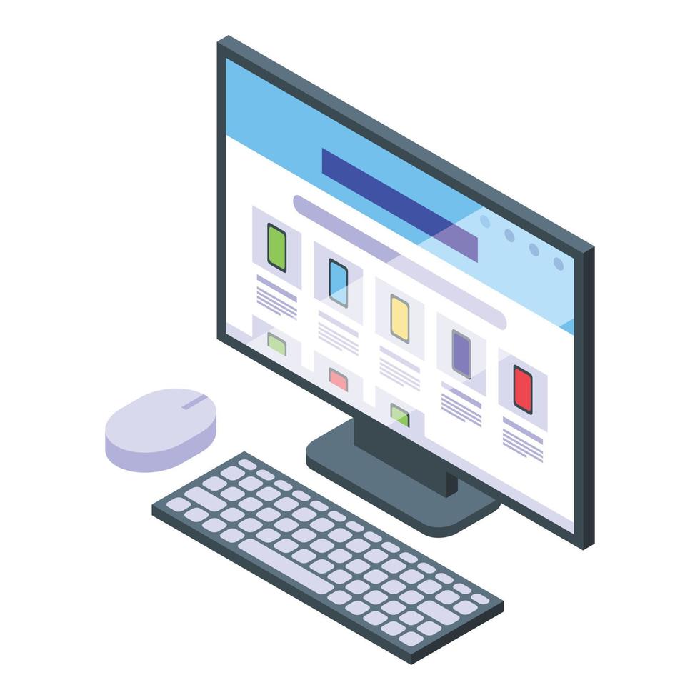 Online pc shop icon isometric vector. Home mobile vector