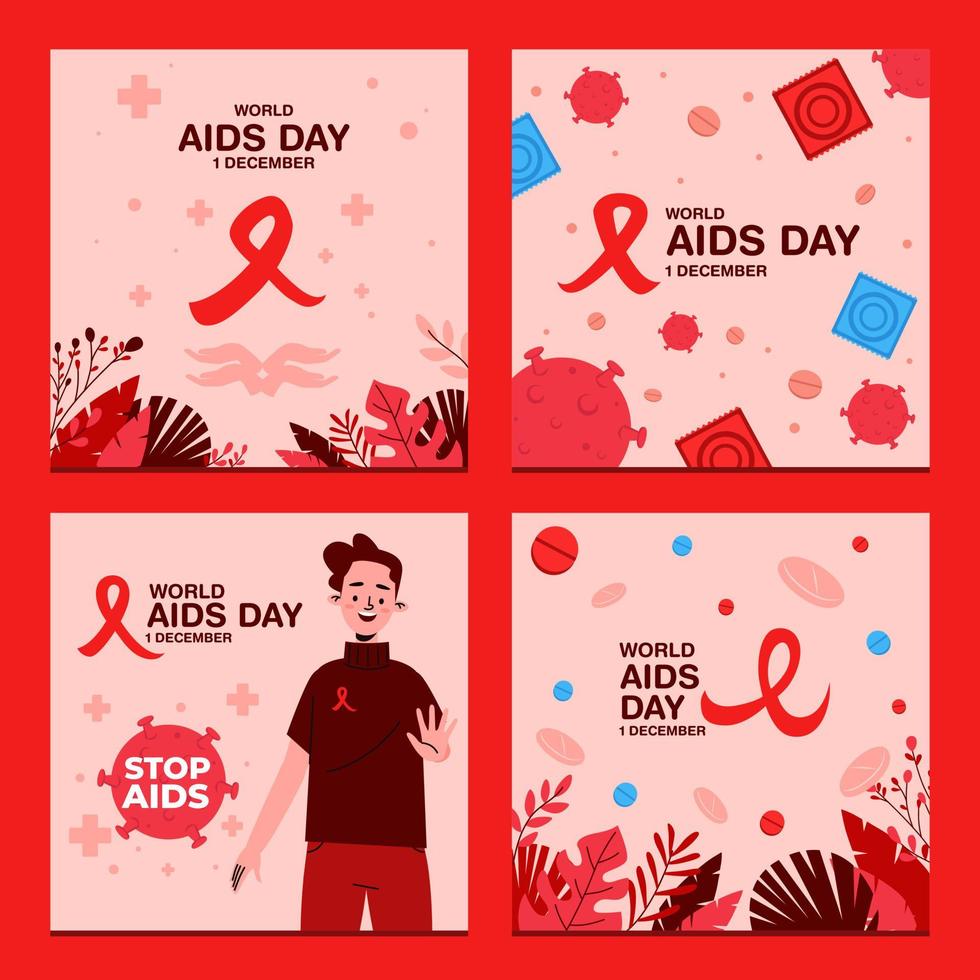 campaña del día mundial del sida para el conjunto de ilustración de cartel de banner de redes sociales vector