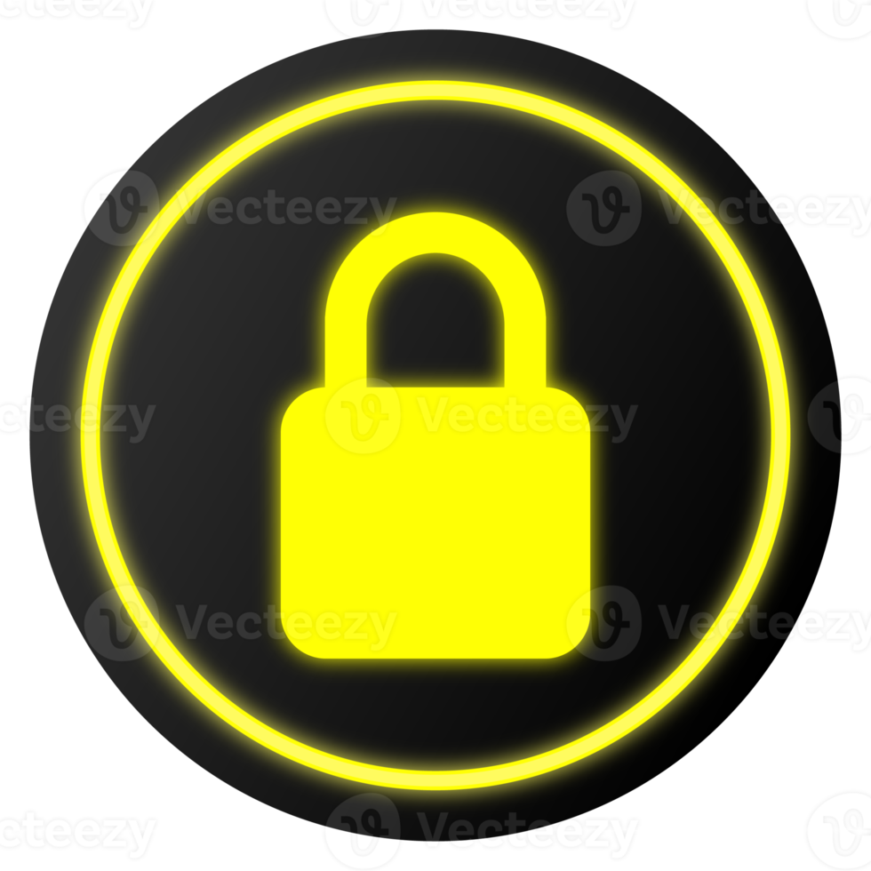 Padlock icon with glowing neon effect. Security lock sign. Secure protection symbol. png