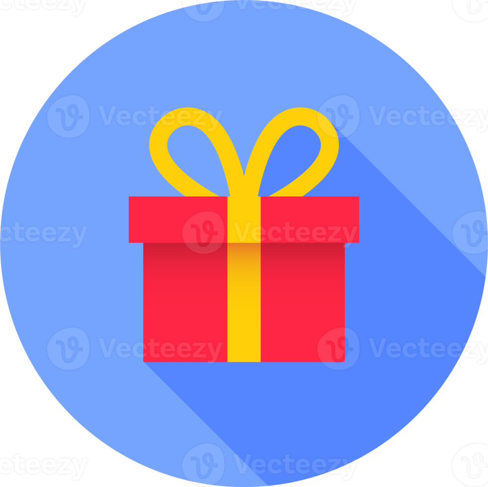 Gift box icon in flat design style. Wrapped gift box with ribbon sign. png