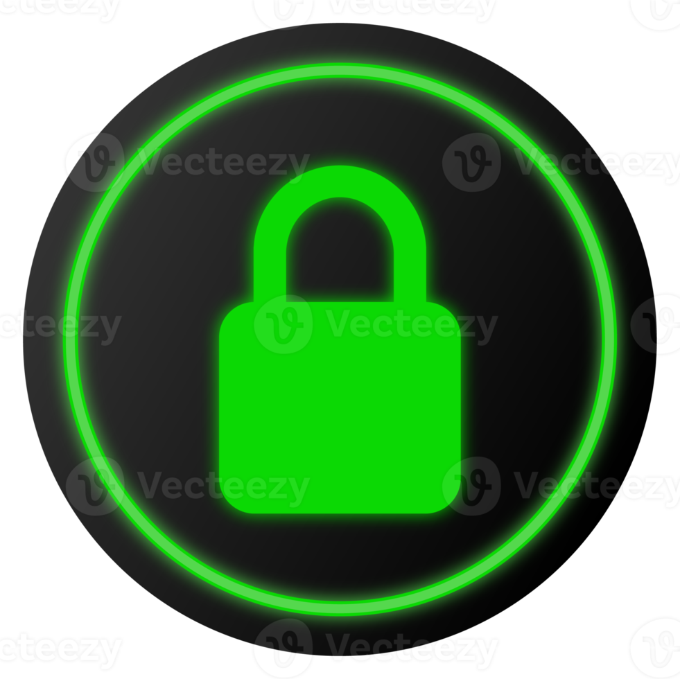 Padlock icon with glowing neon effect. Security lock sign. Secure protection symbol. png