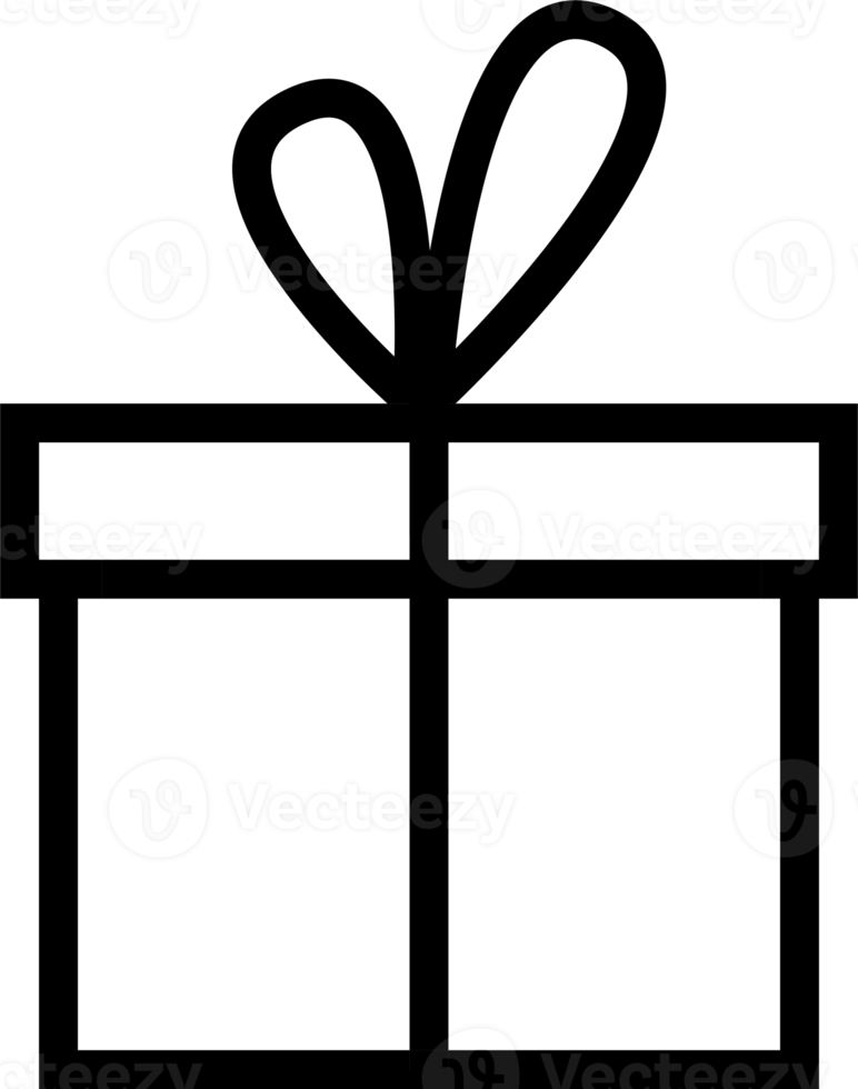 Geschenkbox-Symbol in weißen Farben. verpackte geschenkbox mit bandschild. png