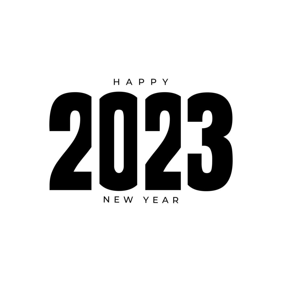 Happy New Year 2023 Greeting banner logo design illustration, creative new year 2023 vector in black, geometric modern in retro style