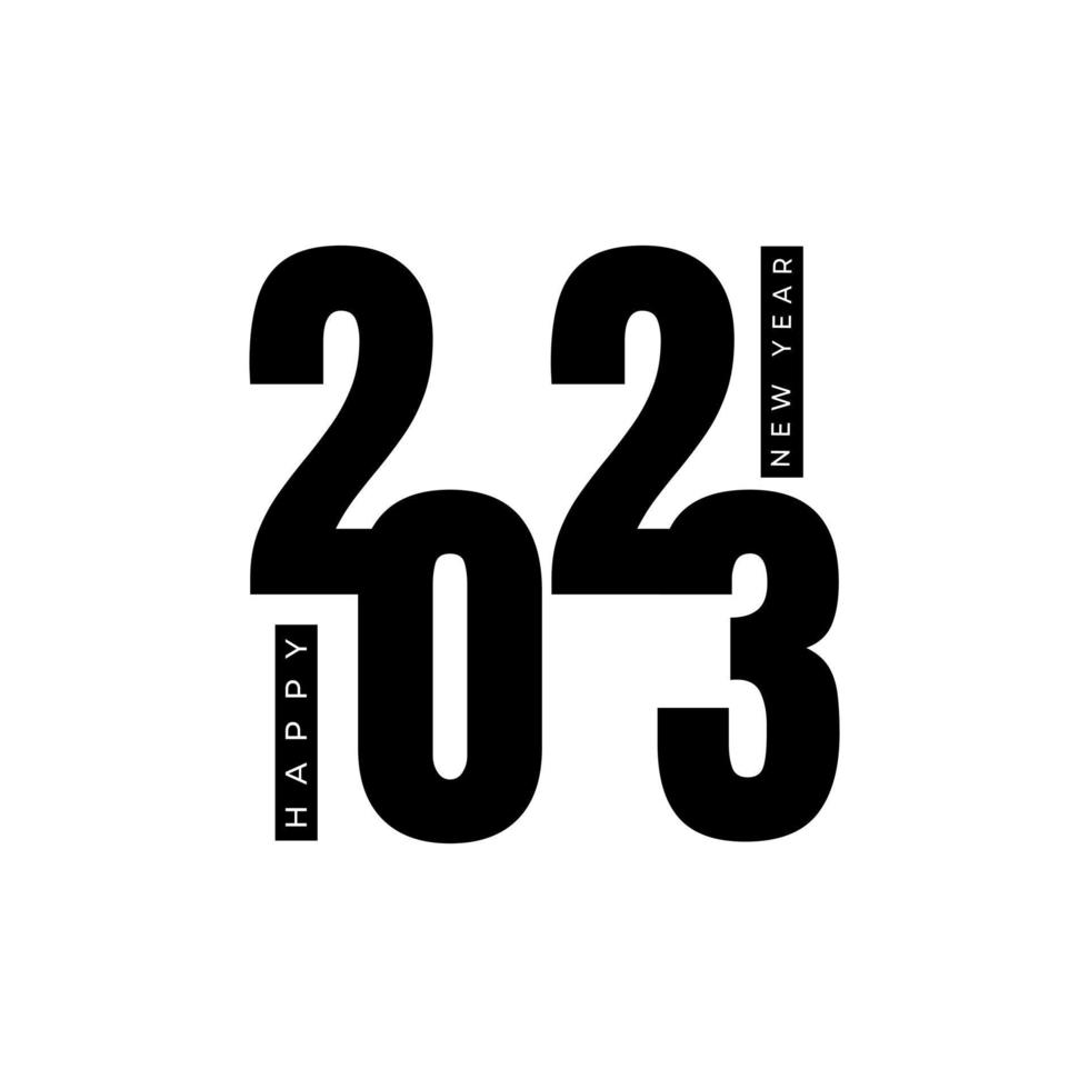Happy New Year 2023 Greeting banner logo design illustration, creative new year 2023 vector in black, geometric modern in retro style
