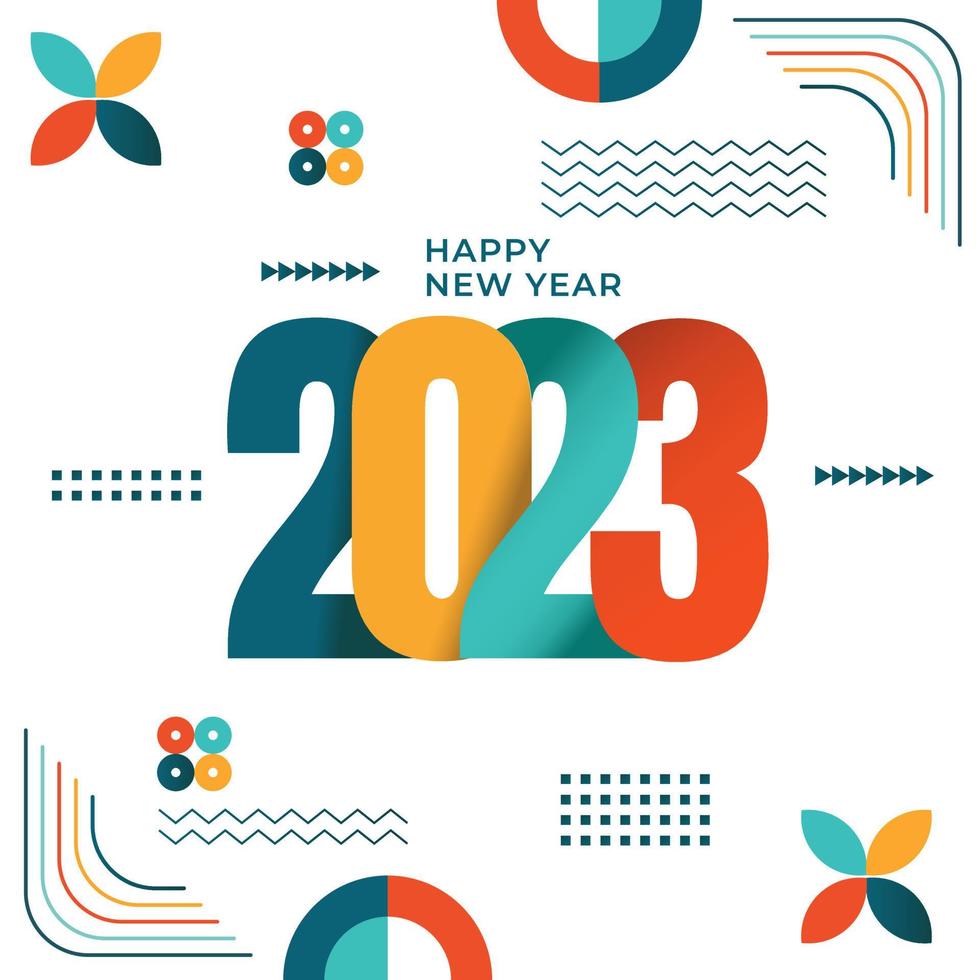Abstract design happy new year 2023,modern geometric and typography. colorful vector happy new year 2023 greeting card. Vector illustration