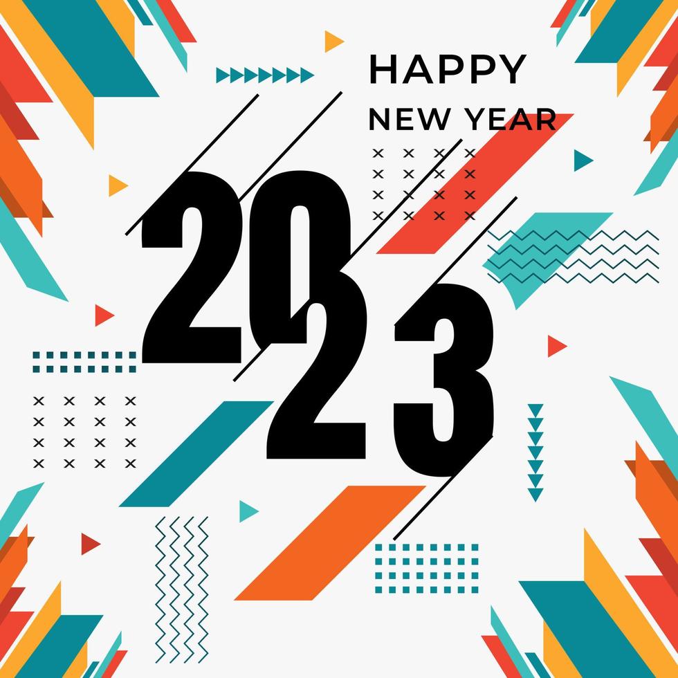 Abstract design happy new year 2023,modern geometric and typography. colorful vector happy new year 2023 greeting card. Vector illustration