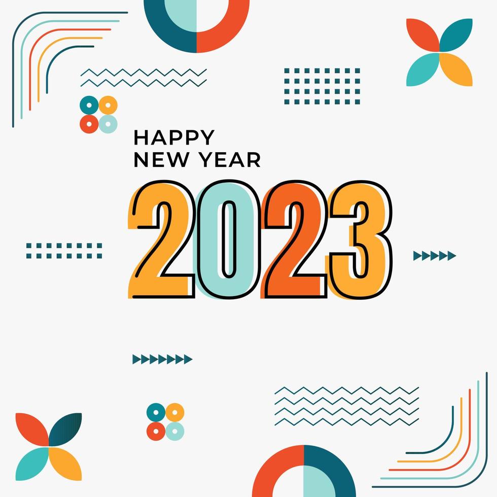 Abstract design happy new year 2023,modern geometric and typography. colorful vector happy new year 2023 greeting card. Vector illustration