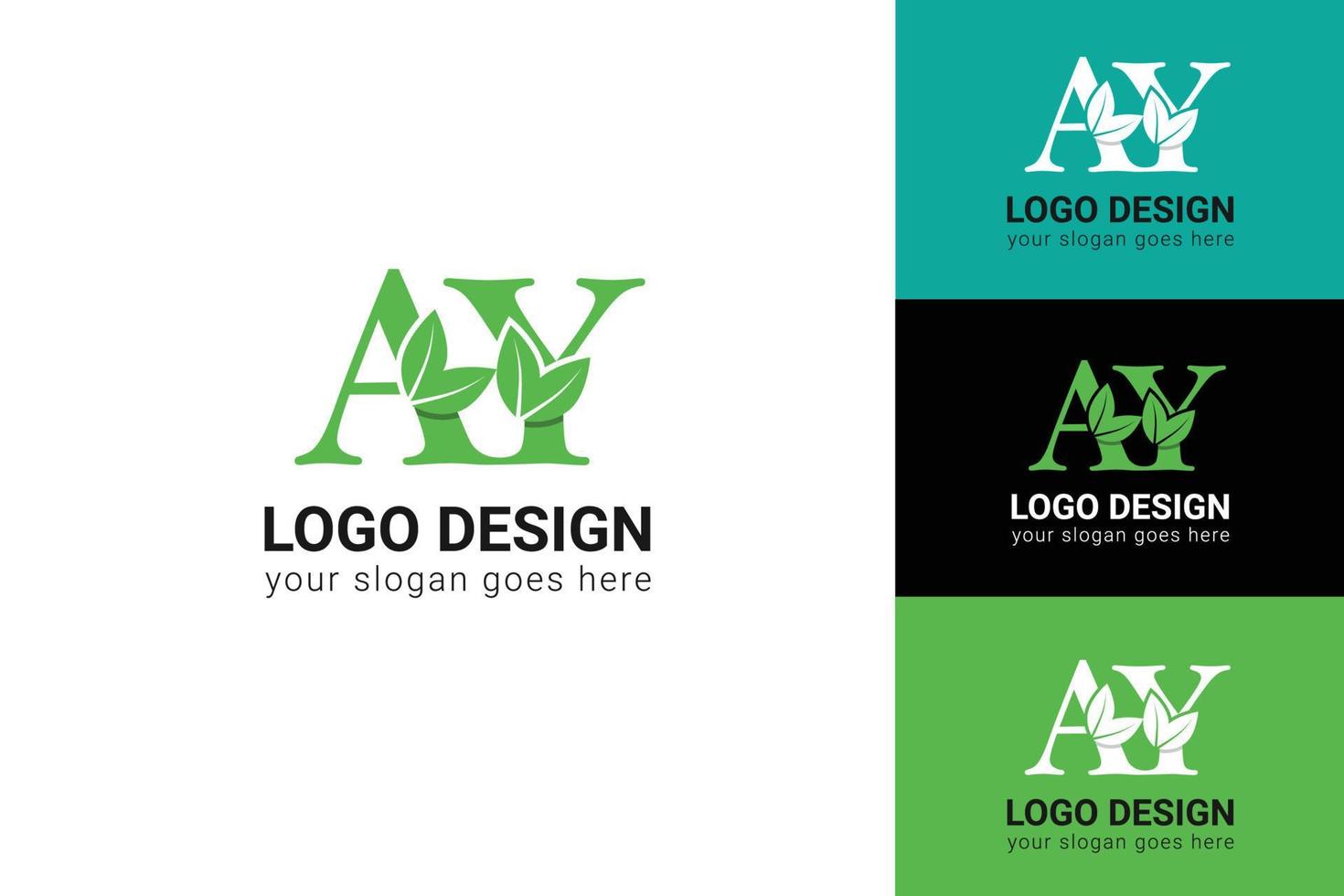 AY letter eco logo with leaf. Vector typeface for nature posters, eco friendly emblem, vegan identity, herbal and botanical cards etc. Ecology M letter logo with green leaf.