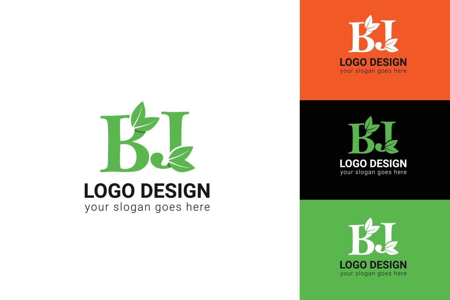 logotipo ecológico de la letra bj con hoja. tipo de letra vectorial para afiches de la naturaleza, emblema ecológico, identidad vegana, tarjetas de hierbas y botánicas, etc. logotipo de letra m de ecología con hoja verde. vector