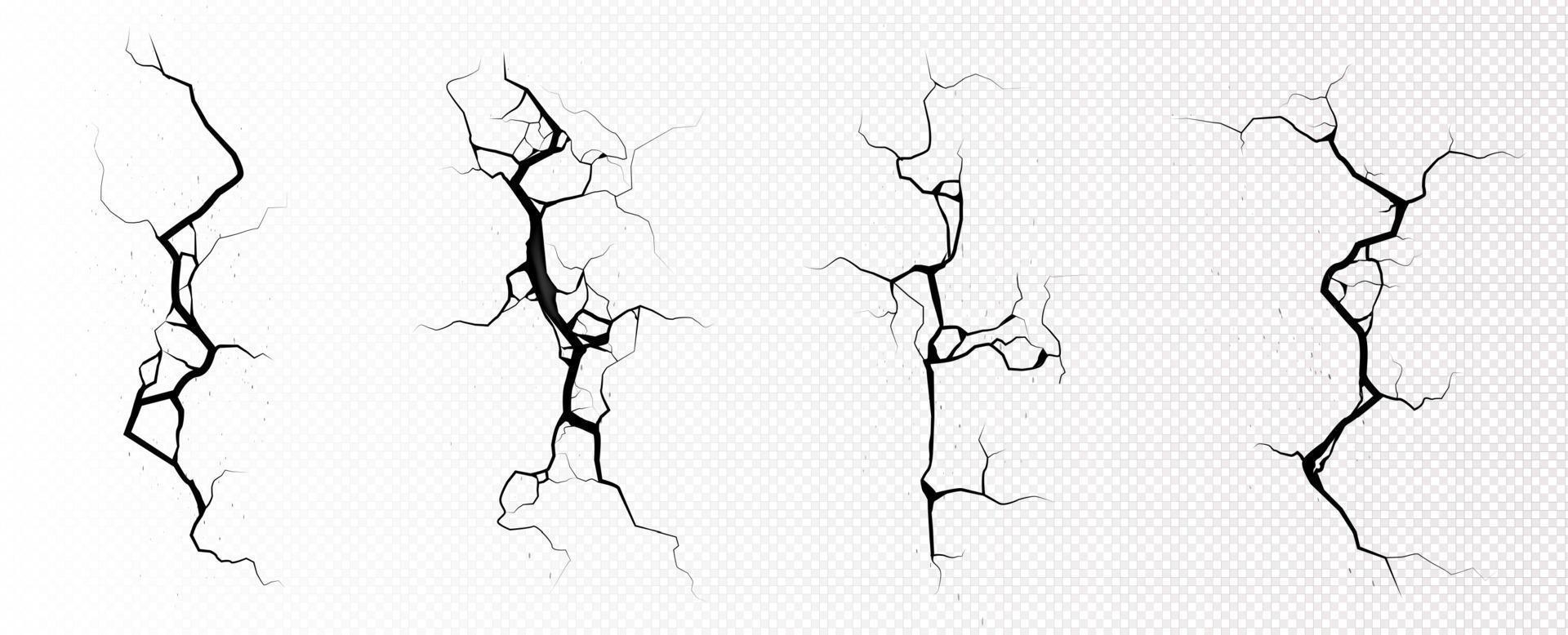 Ground cracks, breaks on land surface top view vector