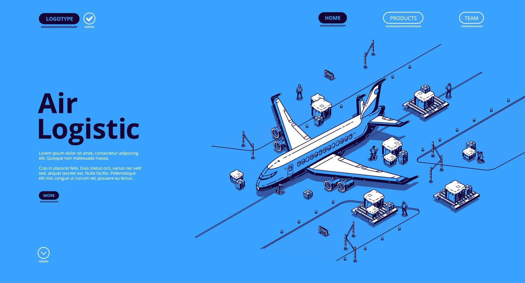 Air logistics isometric landing airplane transport vector